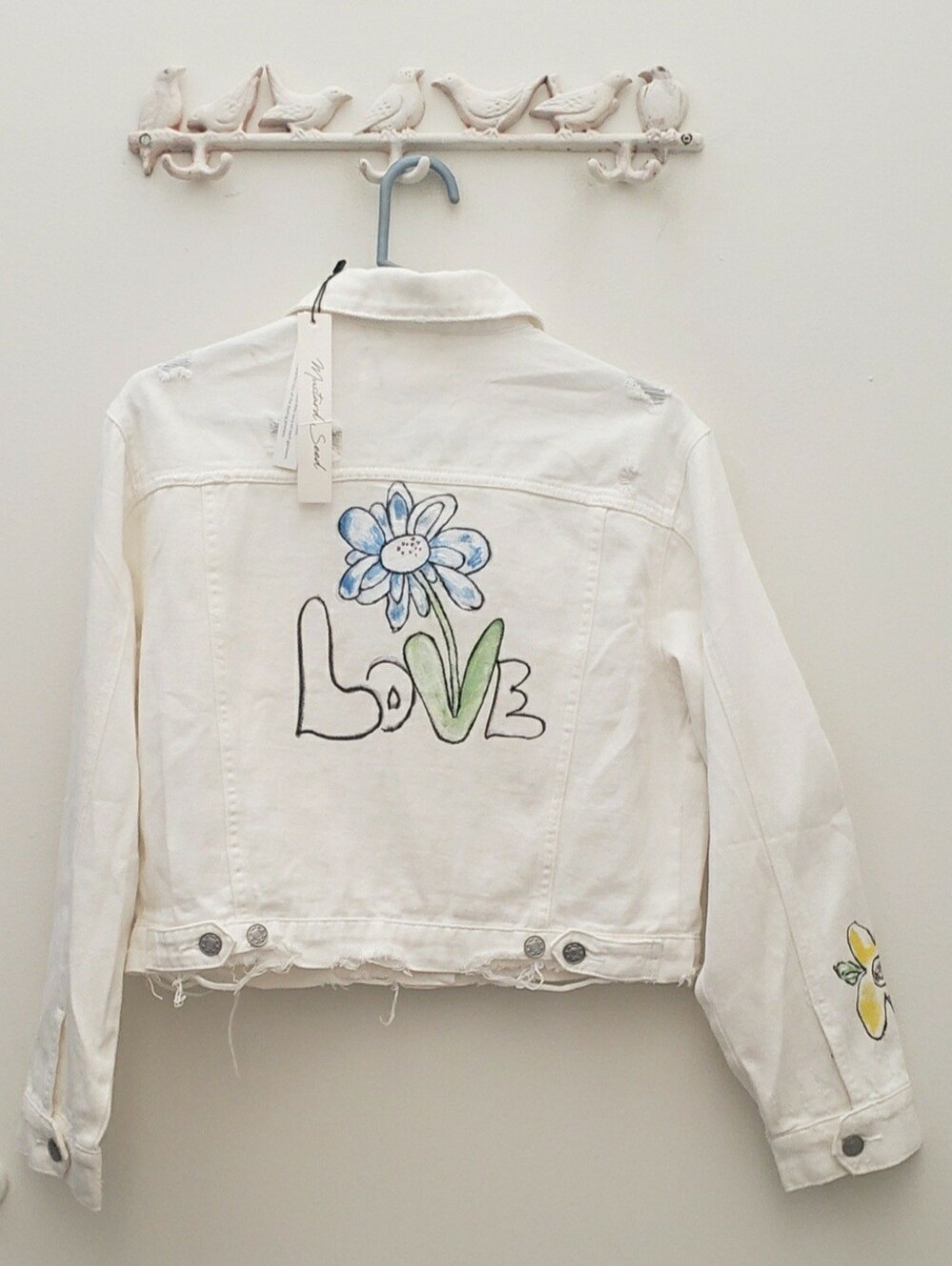 Hand Painted Love & Flowers Denim Jacket Floral Custom Boho
